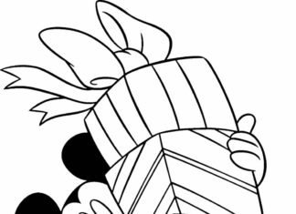 mickey mouse with Christmas presents coloring book to print