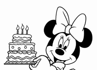 mickey mouse with cake coloring book to print