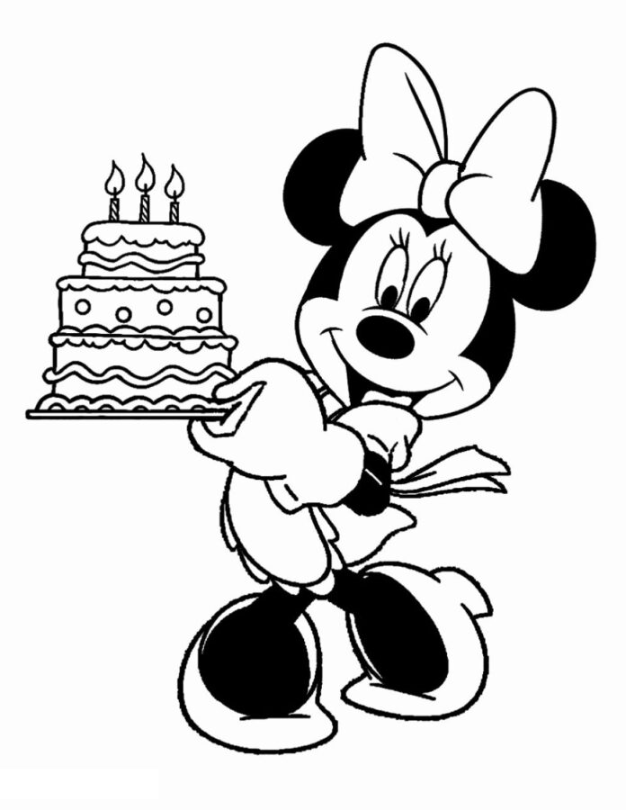Mickey egér tortával nyomtatható kifestőkönyv