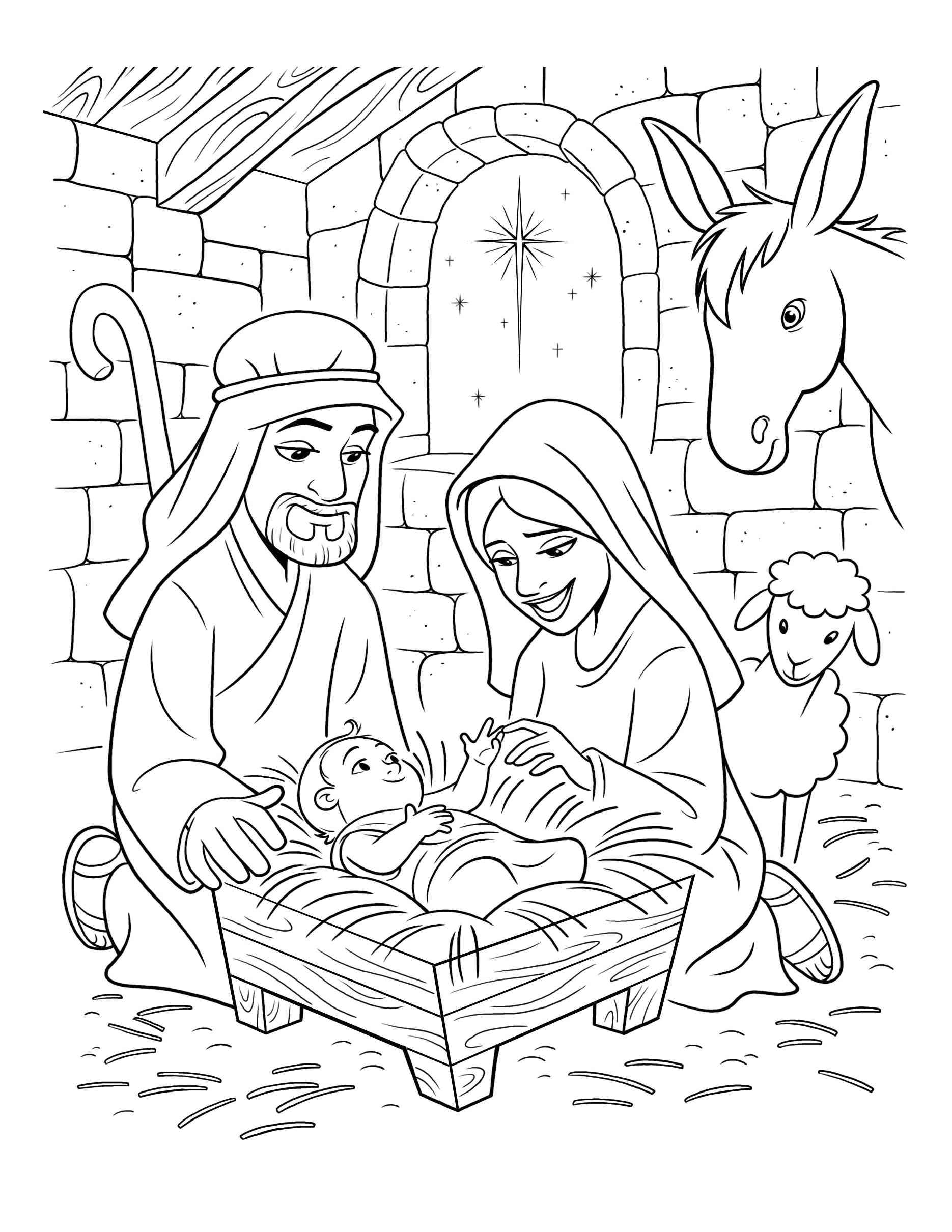 Birth of Christ coloring book to print and online