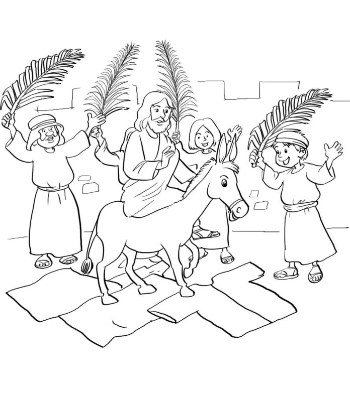 palmová neděle Ježíš s oslíkem omalovánky k vytisknutí