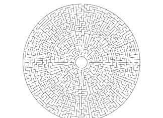 cirkulær labyrint til udskrivning af malebog