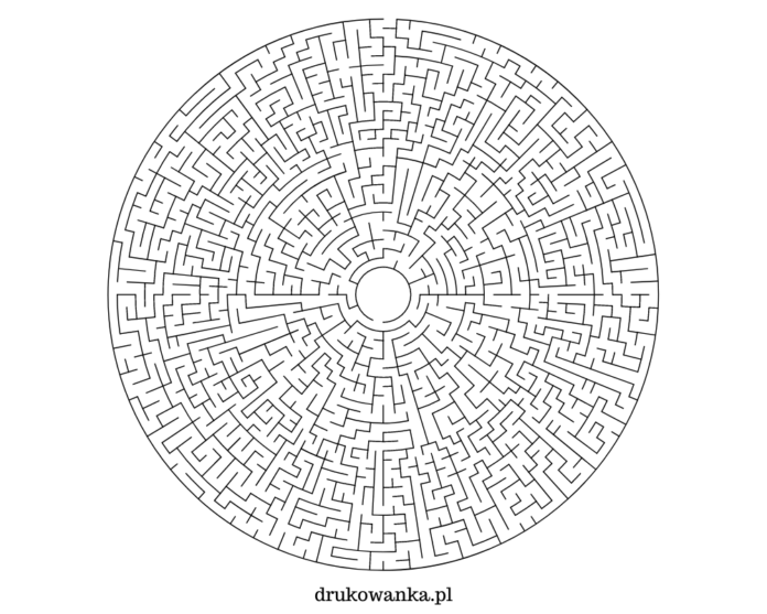 cirkulär labyrint som kan skrivas ut och färgläggas
