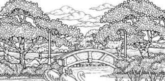 park in spring coloring book to print