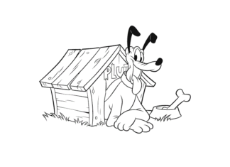 pes pluto v boudě omalovánky k vytisknutí