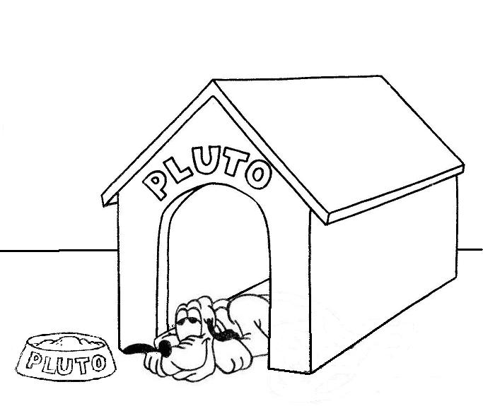 pes pluto v boudě omalovánky k vytisknutí