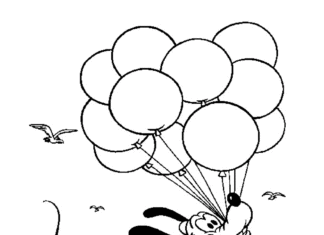 pluto pes s balónky omalovánky k vytisknutí