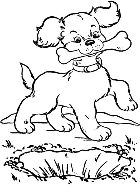 dog with a bone coloring book to print