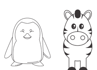 pingvin og zebra tegneserie malebog til udskrivning