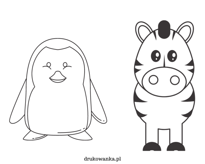 Tučniak a zebra kreslená omaľovánka na vytlačenie