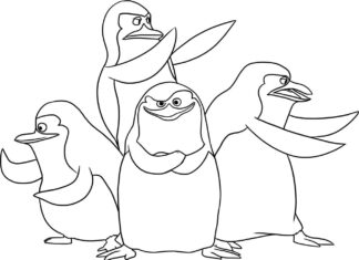 madagaszkári pingvinek nyomtatható kifestőkönyv