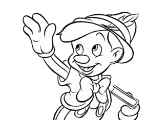 Pinocchio auf dem Weg zur Schule Malbuch zum Ausdrucken