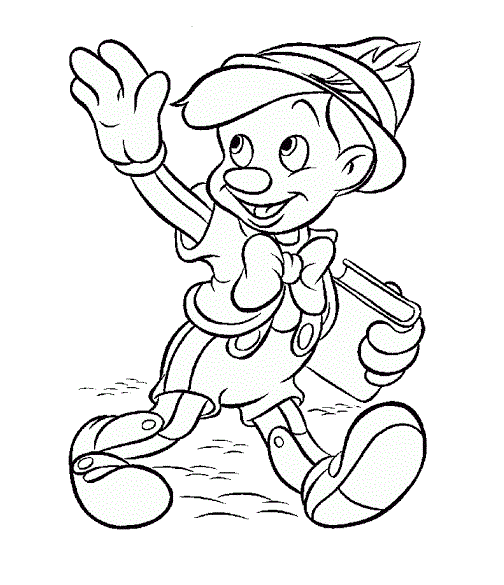 Pinocchio on his way to school coloring page printable