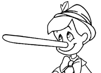 Pinocchio s dlhým nosom na vyfarbenie k vytlačeniu