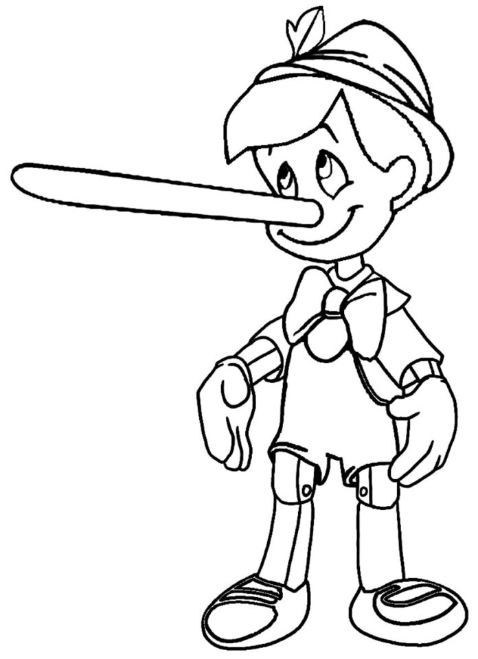 Pinocchio with a long nose coloring book to print