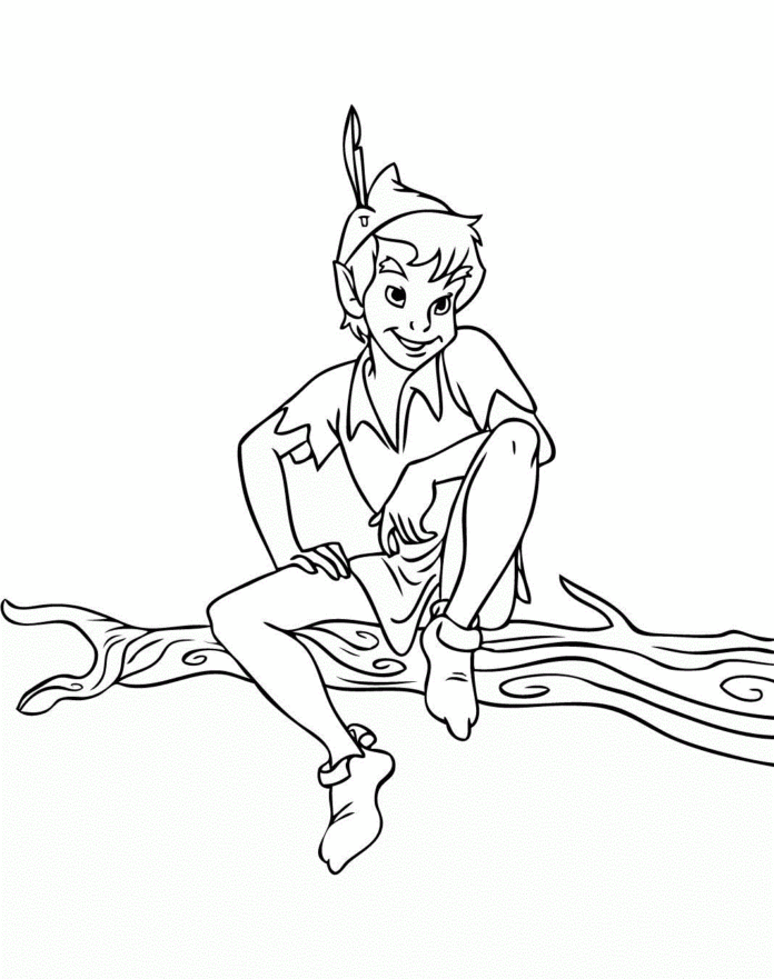 Peter Pan in the tree coloring book to print
