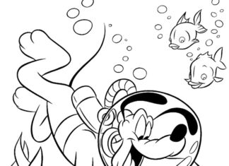 pluto dives underwater coloring book to print
