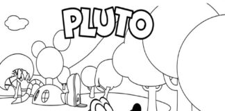 Pluto der Hund auf einem Spaziergang im Wald Malbuch zum Ausdrucken