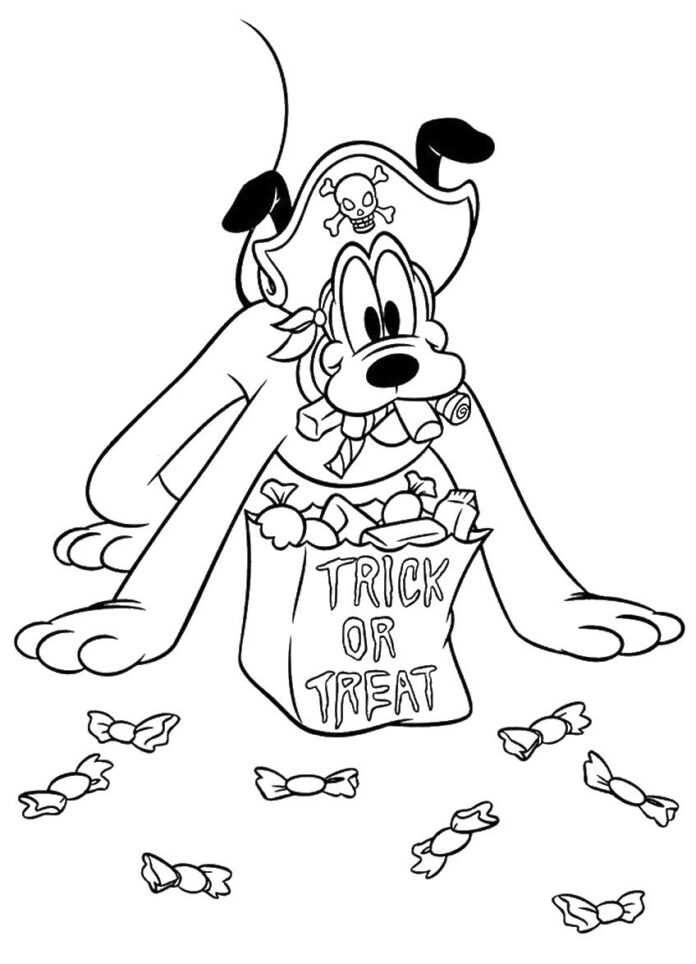 pluto found a treasure with candy coloring book to print