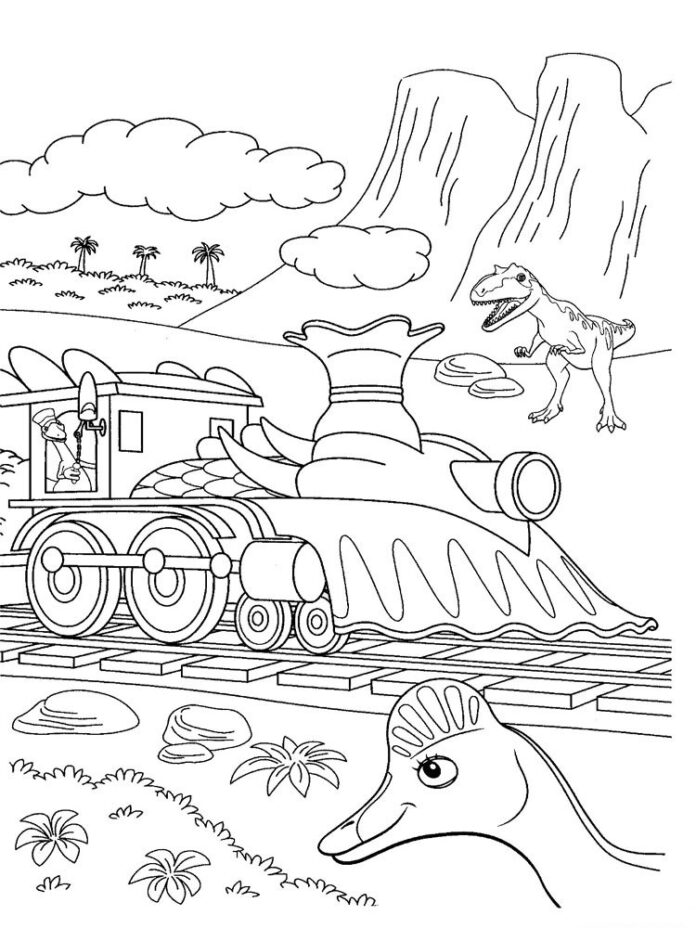 Dino-Eisenbahn aus dem Märchen-Malbuch zum Ausdrucken
