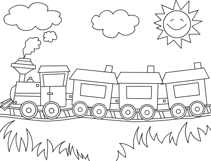 livre de coloriage "train avec wagons" à imprimer