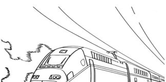 electric train on rails coloring book to print