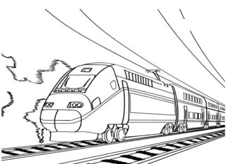 electric train on rails coloring book to print