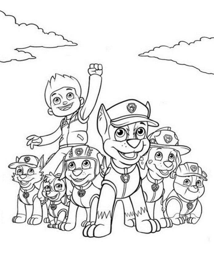 livro de colorir para impressão de toda a equipe de patrulha canina