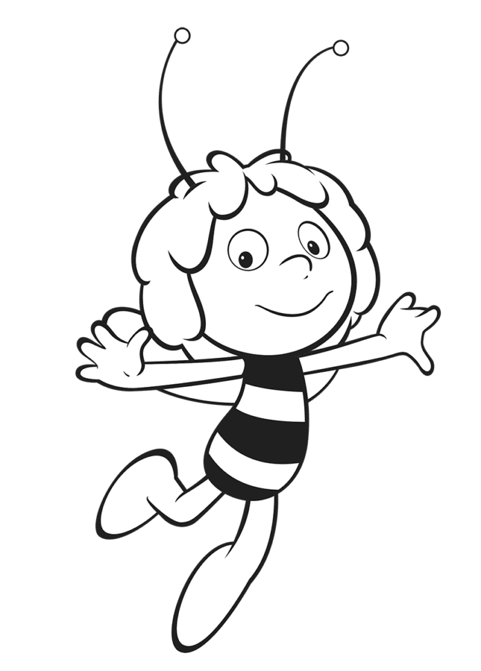 Včielka Maja z rozprávkovej knihy na vyfarbovanie na vytlačenie