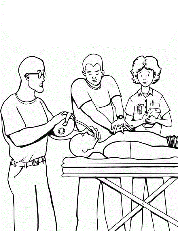 Rettungskräfte reanimieren einen Patienten Malbuch zum Ausdrucken