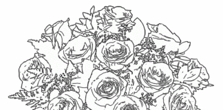 roses in a vase coloring book to print