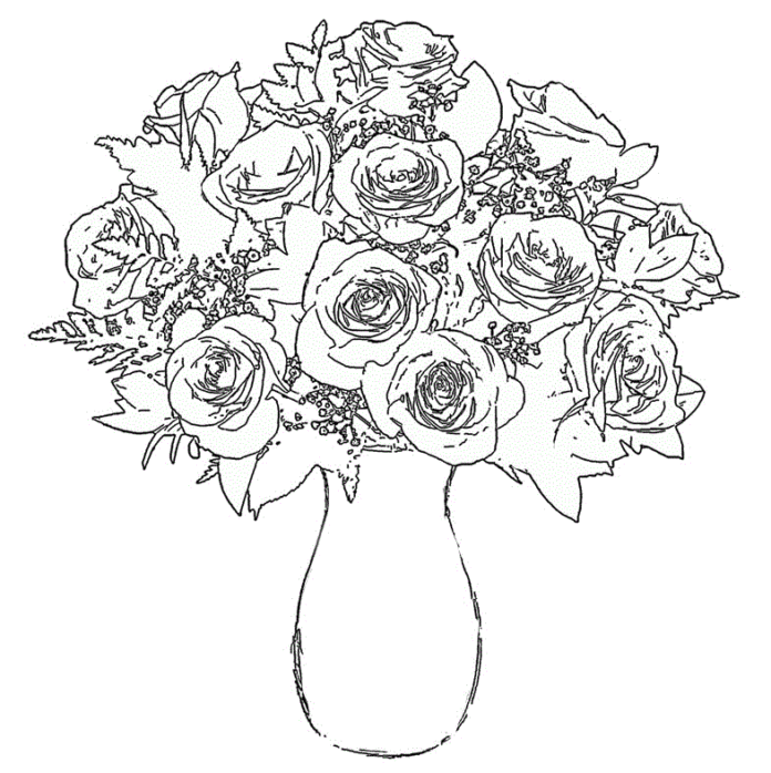 roser i en vase til udskrivning af en malebog