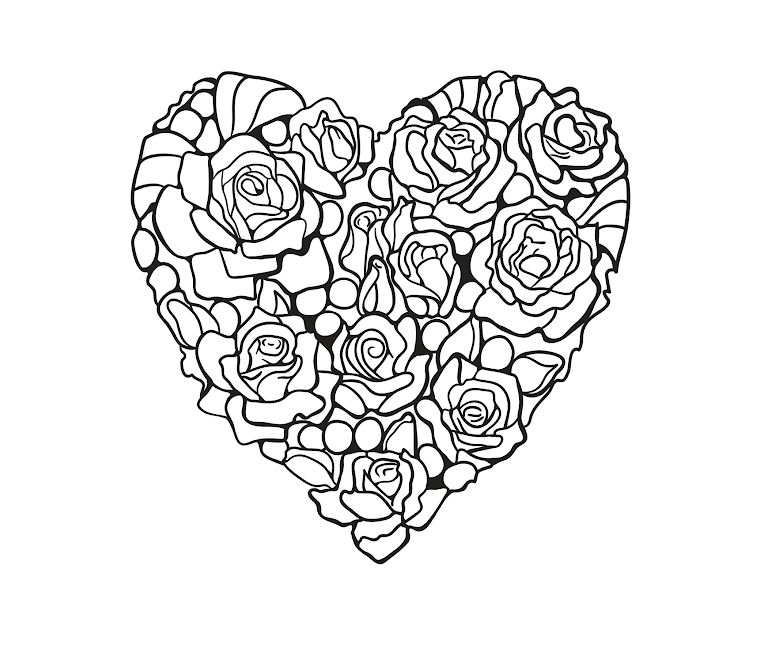 Kolorowanka Serce z róż do druku i online