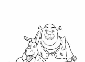 shrek, donkey and Puss in Boots coloring book to print