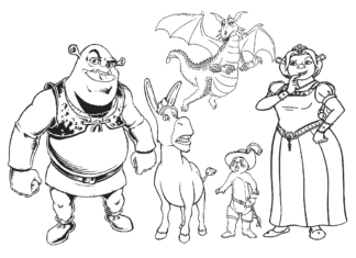 shrek,burro,fiona,gato e dragão livro de colorir para imprimir