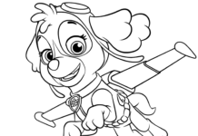 skye from dog patrol flies in the air coloring book to print