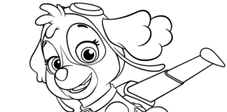 skye from dog patrol flies in the air coloring book to print