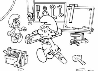 Smurf the Worker coloring book to print