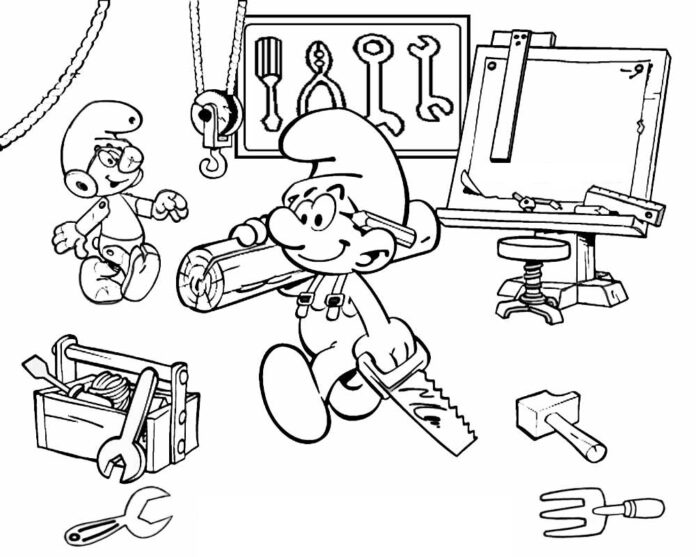 Smurf the Worker coloring book to print