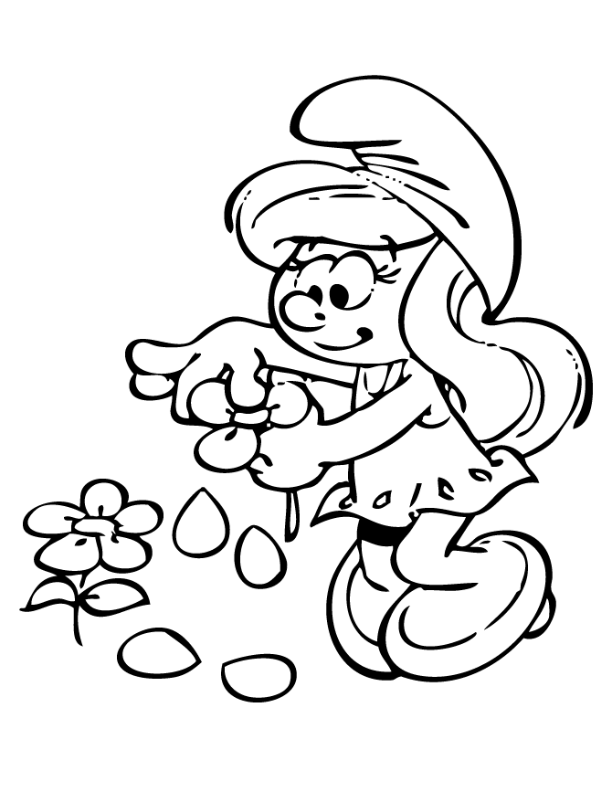 smurfette with flowers coloring book to print
