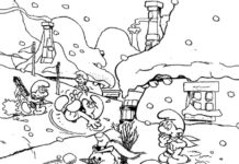 smurfs winter in the village coloring book to print