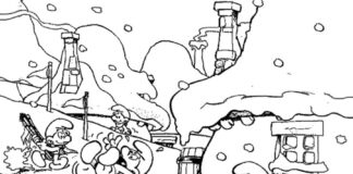smurfs winter in the village coloring book to print