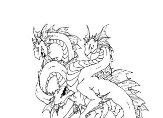 trehövdad drake som kan skrivas ut och färgläggas