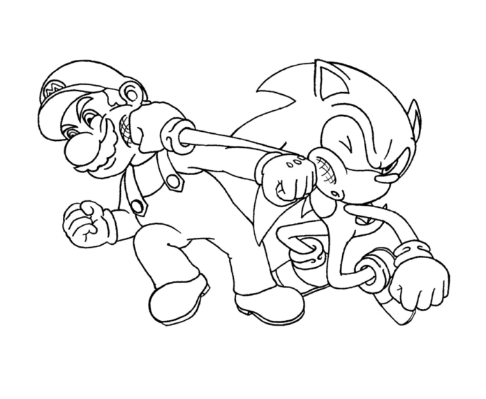 Sonic bojuje s Mariem omalovánky k tisku