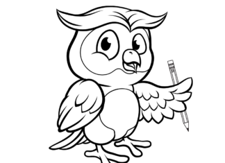 owl teacher at school printable coloring book