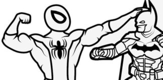 Spiderman und Batman kämpfen Malbuch zum Ausdrucken