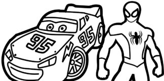 spiderman and his car coloring book to print