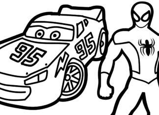 spiderman and his car coloring book to print