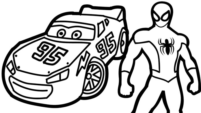 spiderman and his car coloring book to print