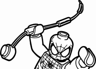 spiderman with lego blocks coloring book to print